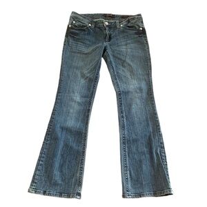 Seven7 Bootcut Low Rise Back Flap Pocket Jeans Fleur D’Lis Rivets Size 10